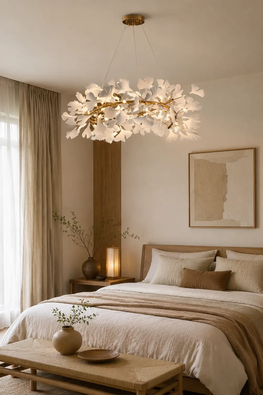 Ophelia GinkLuxe Modern Golden LED Chandelier, Metal & Ceramic - Lumpaz
