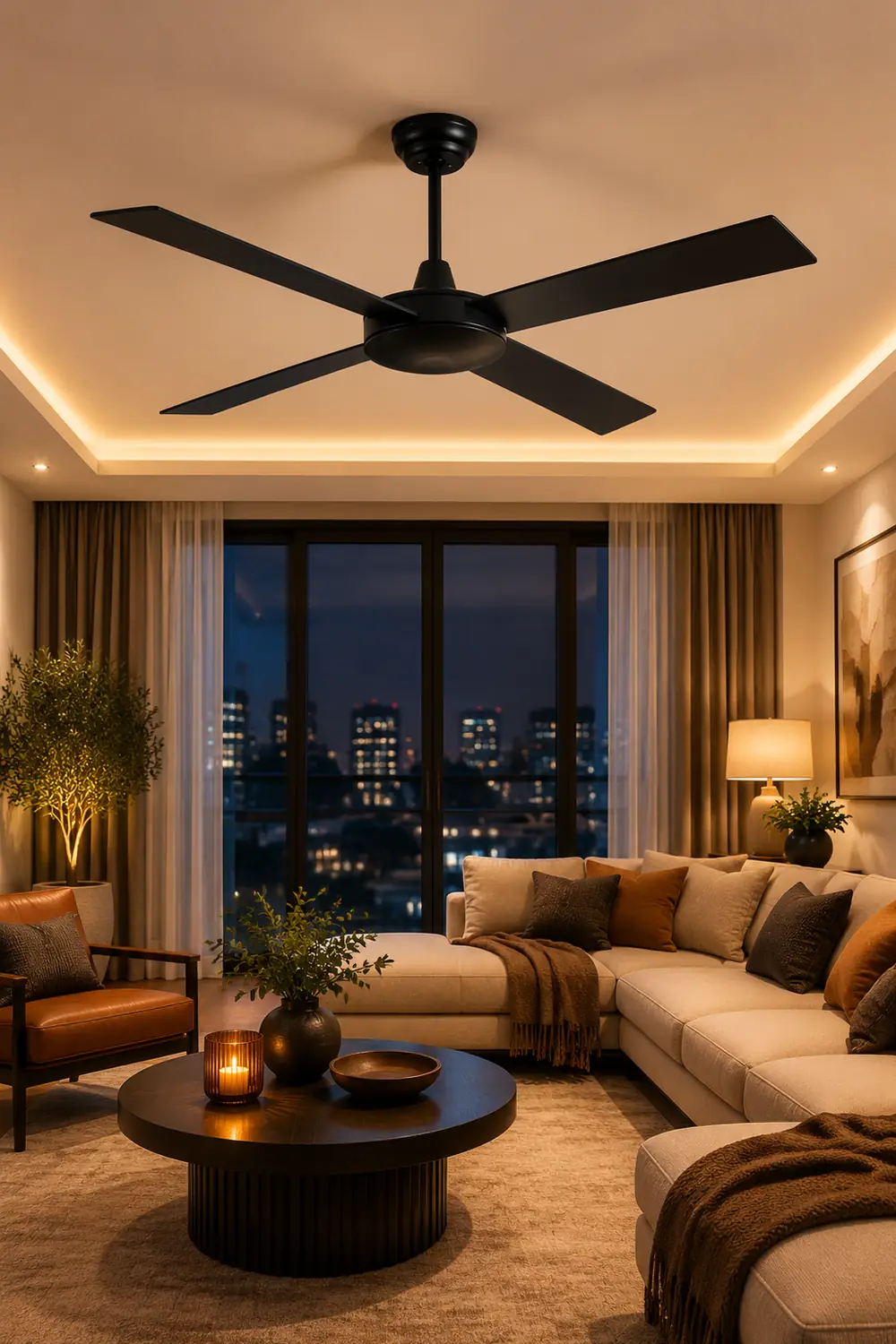 Haydn 4-Blade Industrial Black DC Ceiling Fan, Summer, 47'' - Lumpaz