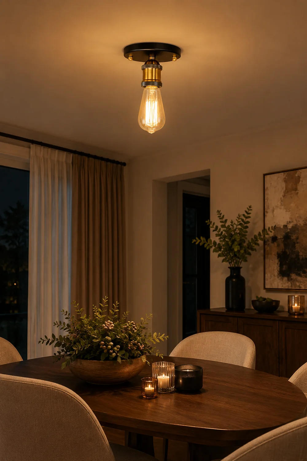 Alessio Retro Vintage Bulb Semi-Flush Mount Ceiling Light - Lumpaz