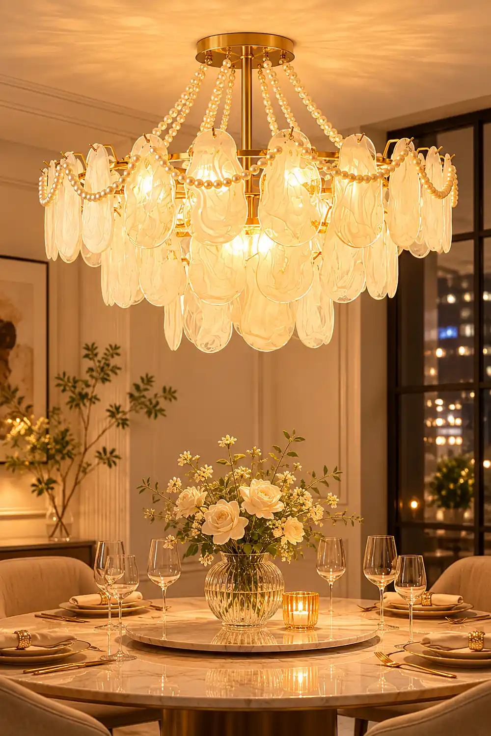 Kirsten Elegant Pearl/Glass/Metal Chandelier, White - Lumpaz