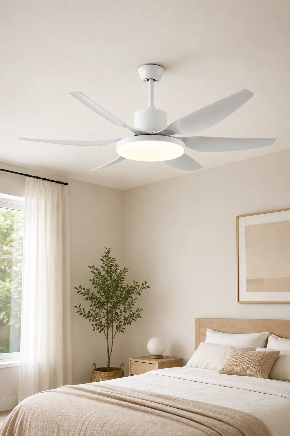 Haydn Basic Modern 6-Blade DC Ceiling Fan with Light, Black & White, 51'' - Lumpaz