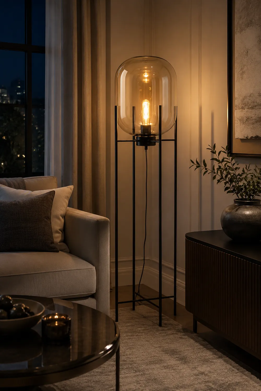 Salgado Modern Globe Glass/Metal Floor Lamp, Living Room - Lumpaz