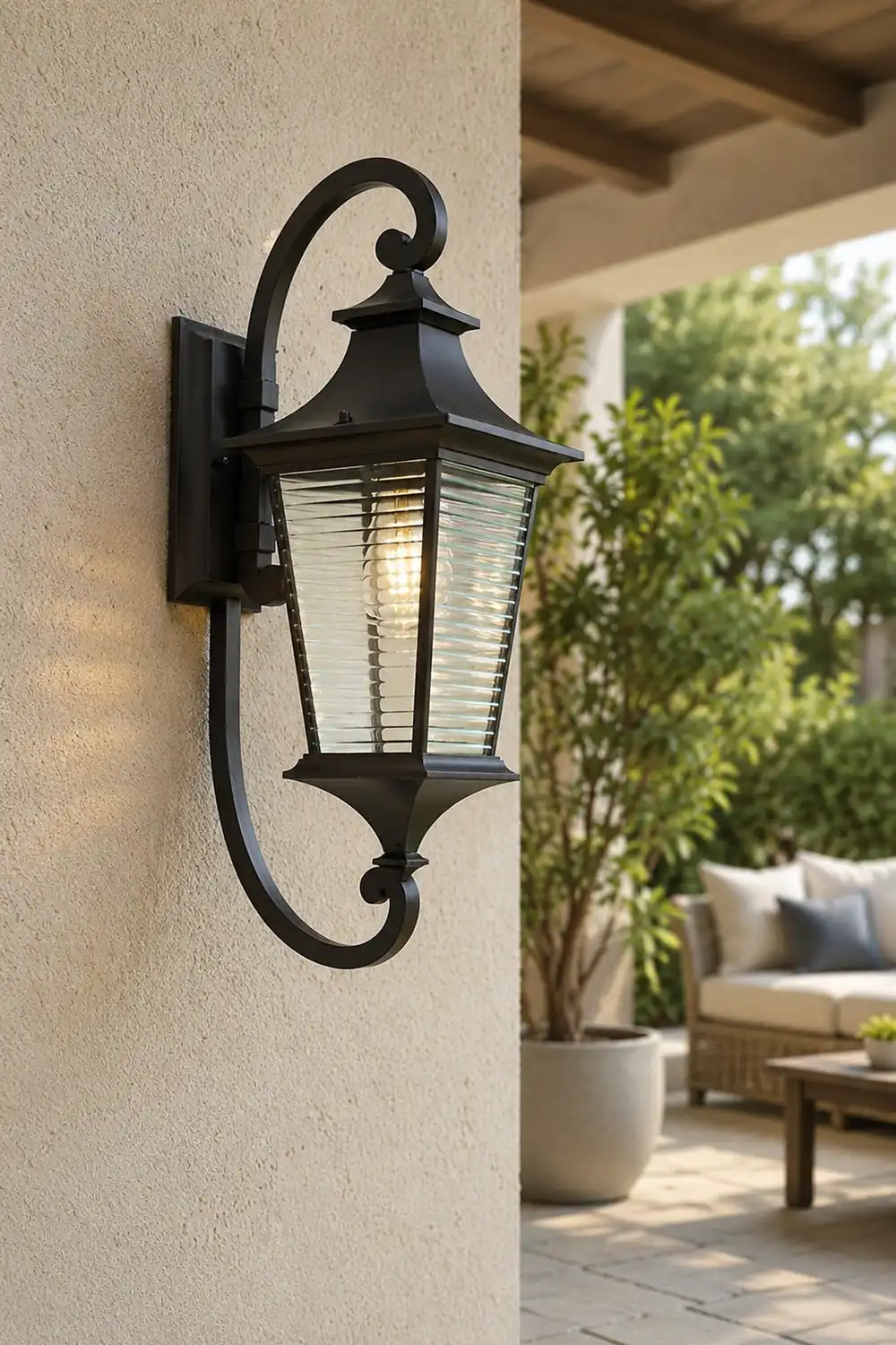 Retro Waterproof Creative Stripes Glass Shade Modern Outdoor Wall Light - Lumpaz