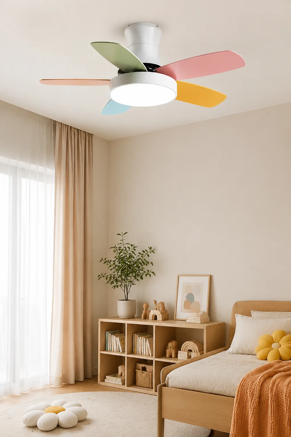 Morandi 5-Blade Colorful DC Ceiling Fan with Light, Low Profile, 42'' - Lumpaz