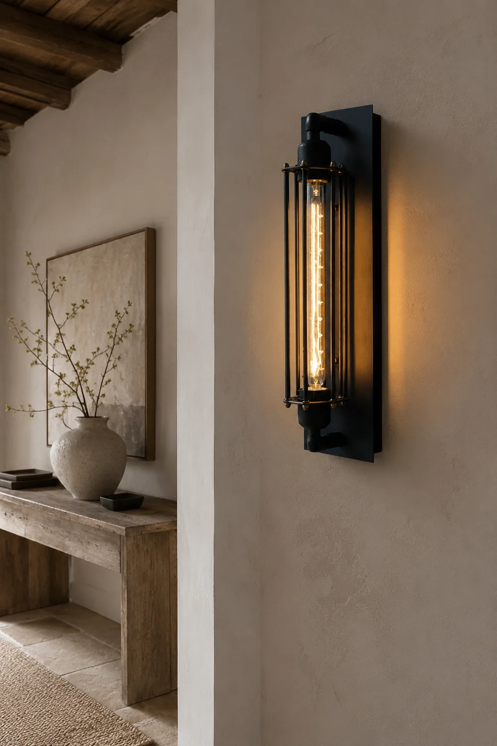 Orr Industial Rectangular Metal/Glass Wall Lamp, Black - Lumpaz