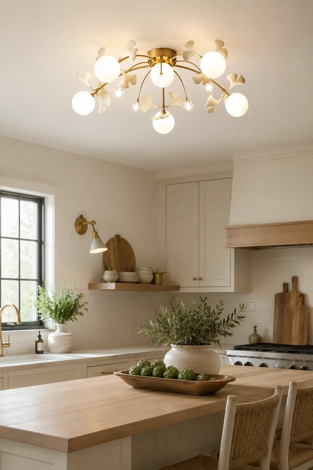 Ophelia Nordic Multi Globe Metal/Ceramic Flush Mount Ceiling Light, White/Gold - Lumpaz