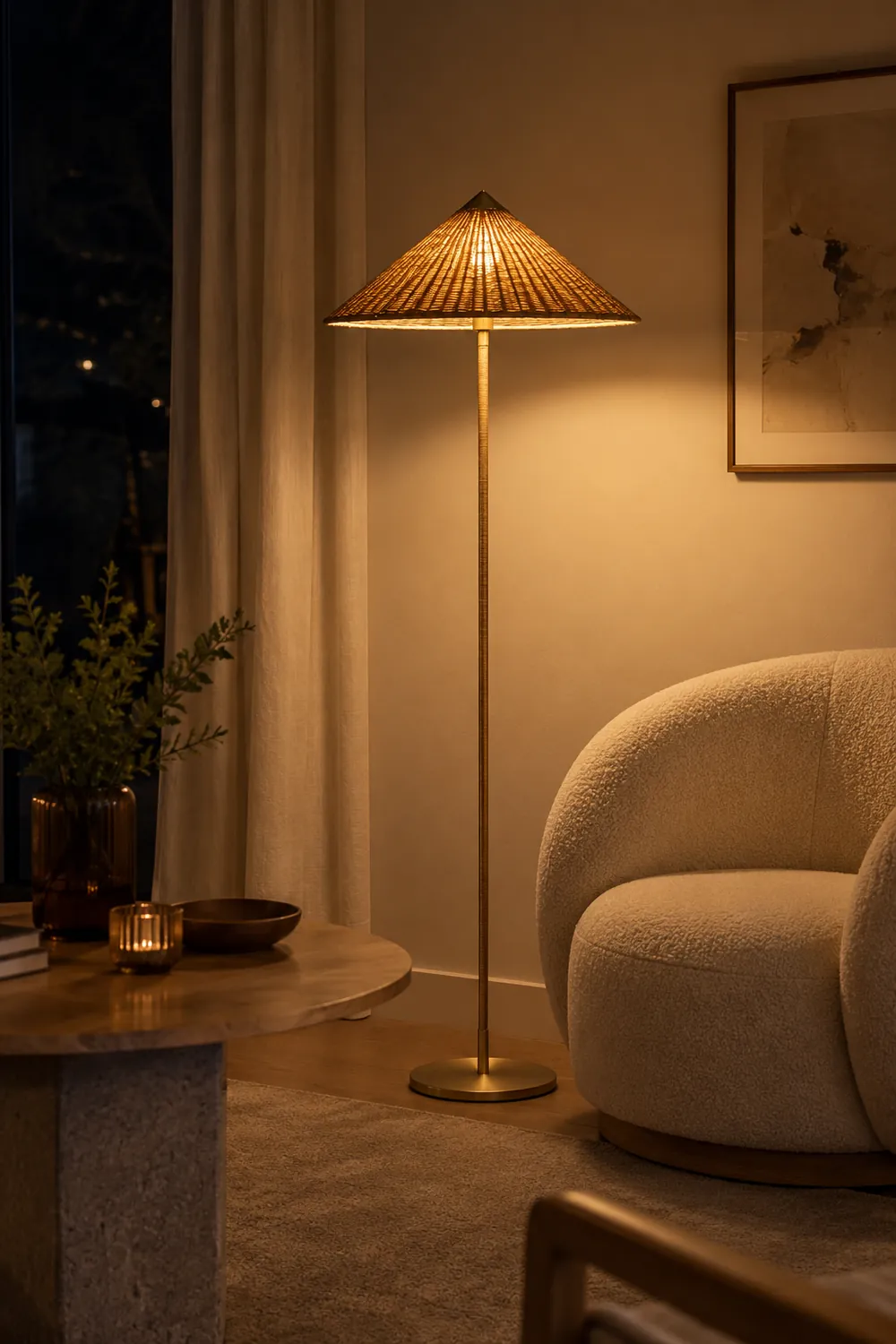 Muto Modern Metal Fabric Rattan Floor Lamp - Lumpaz