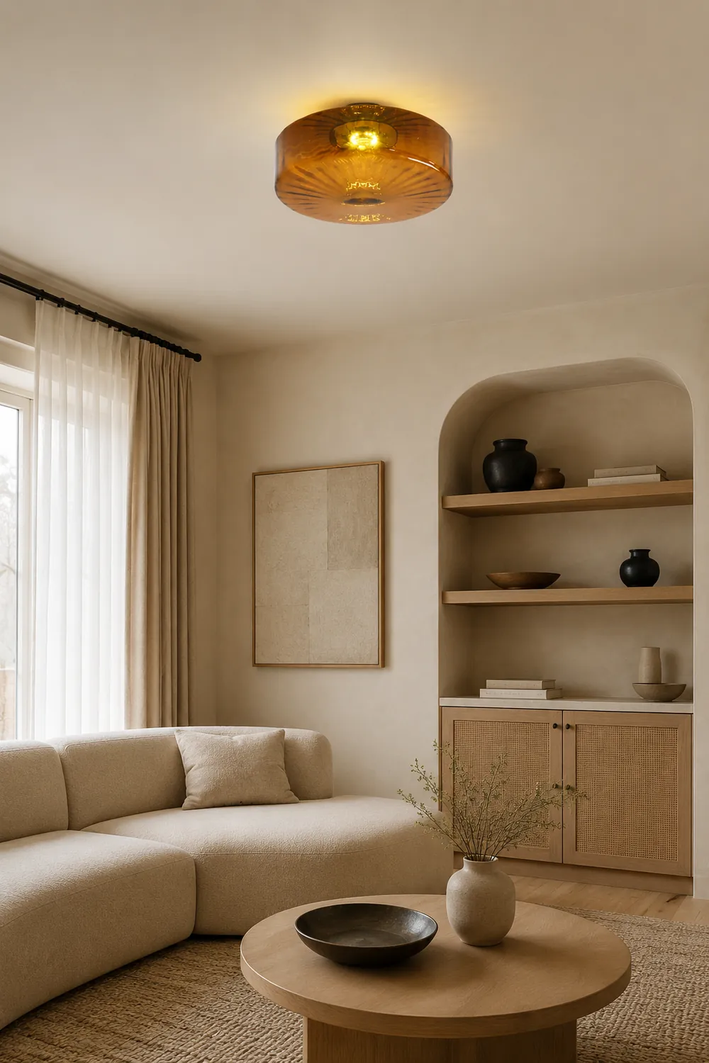 Hailie Modern Round Flush Mount Ceiling Light Brown Metal/Glass Kitchen/Living Room - Lumpaz