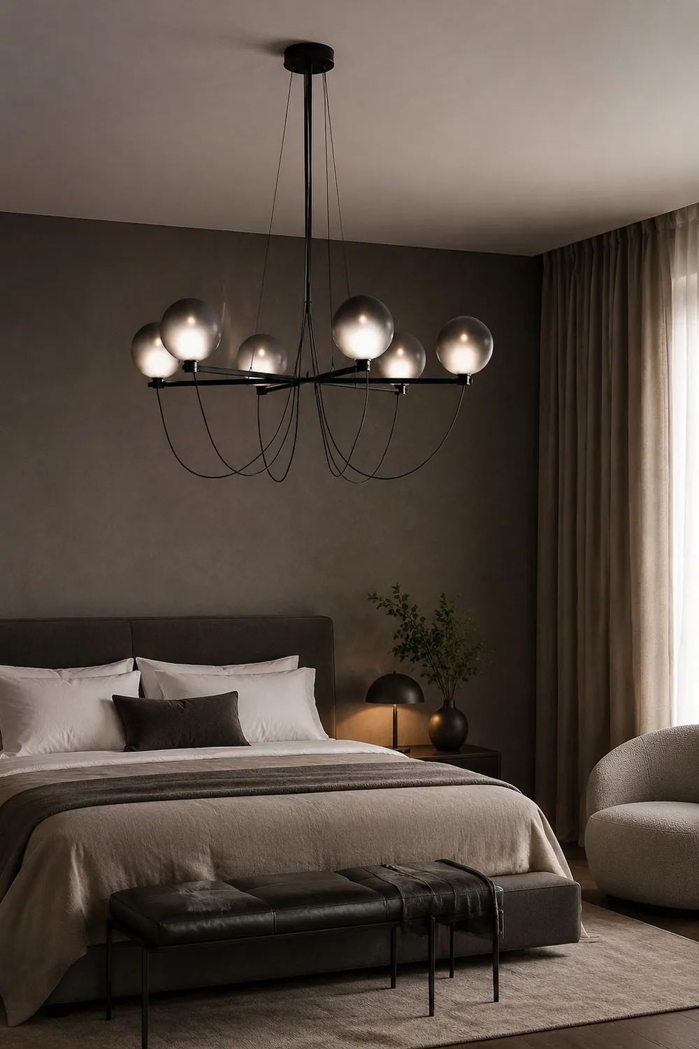 Valentina Nordic Modern Glass Ball Chandelier, Smoke Gray/Blue - Lumpaz