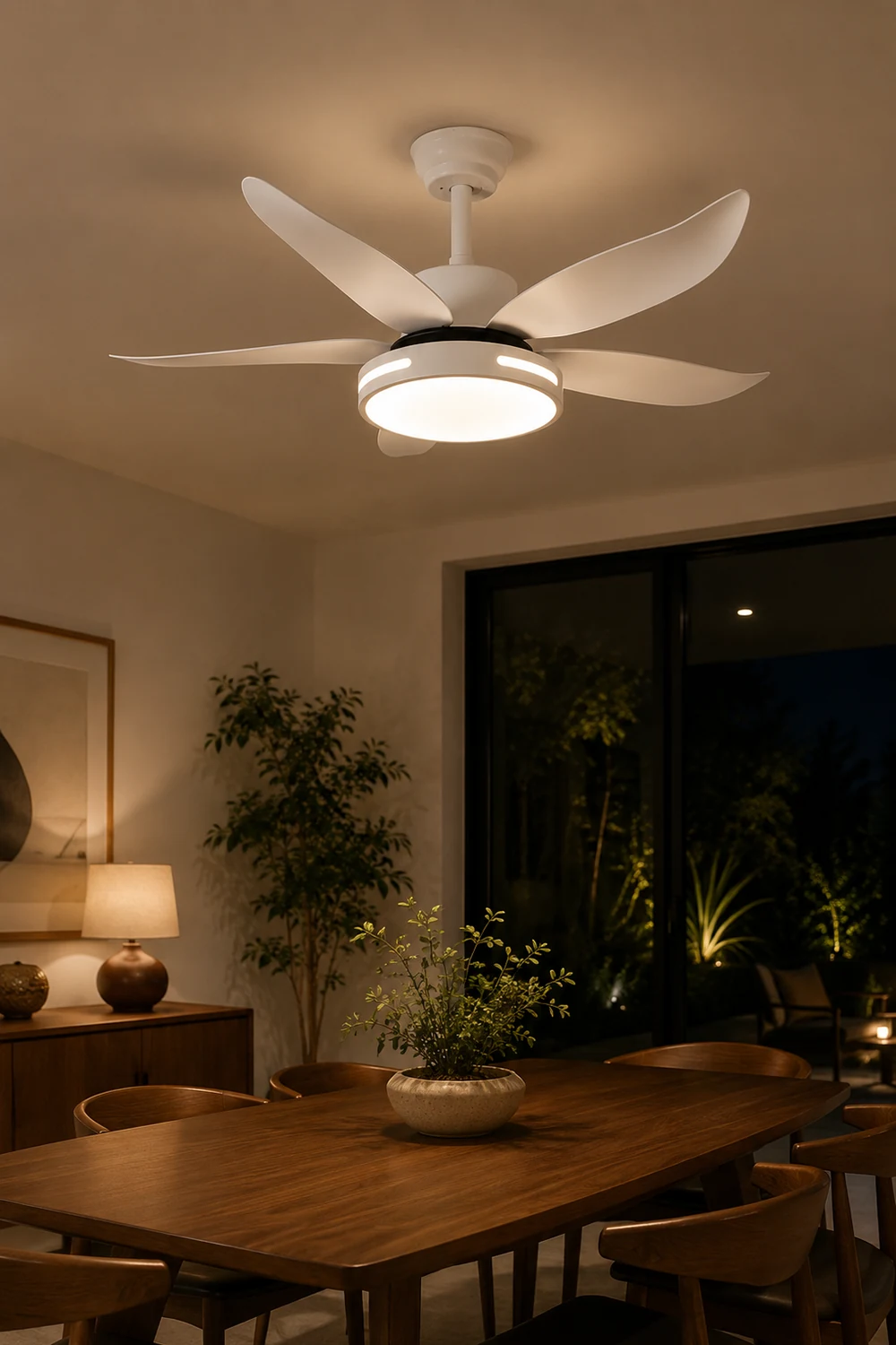 Haydn 5-Blade Modern Basic DC Ceiling Fan with Light, White/Black, 52'' - Lumpaz