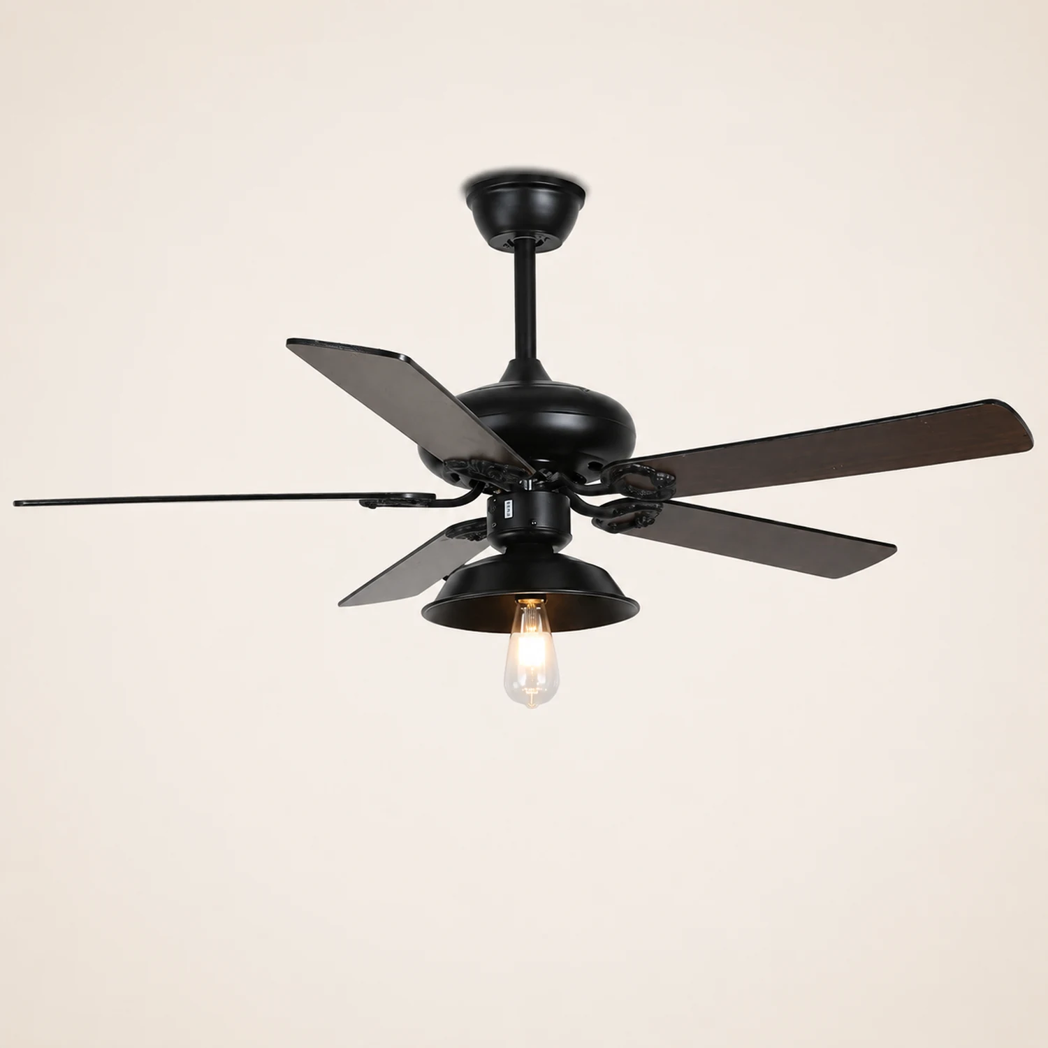 Alessio Industrial 5-Blade Black Ceiling Fan with Light, 4 Style, DIA 42.1'' - Lumpaz