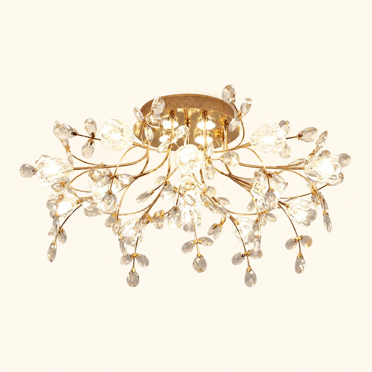 Lili Art Deco Elegant Flower Flush Mount Ceiling Lights, Gold - Lumpaz