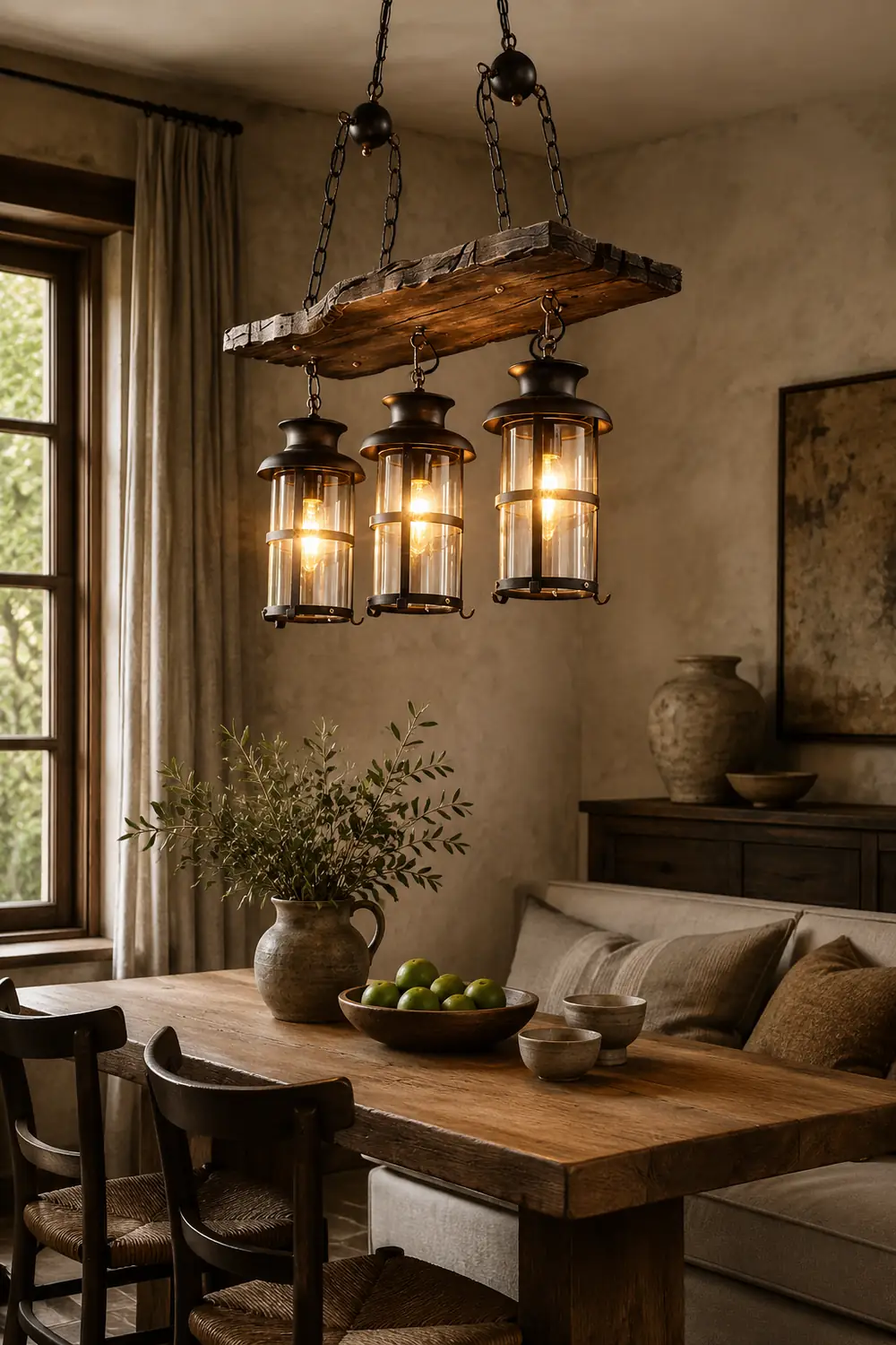 Austin Retro 3 Lantern Linear Wood/Metal, Chandelier - Lumpaz
