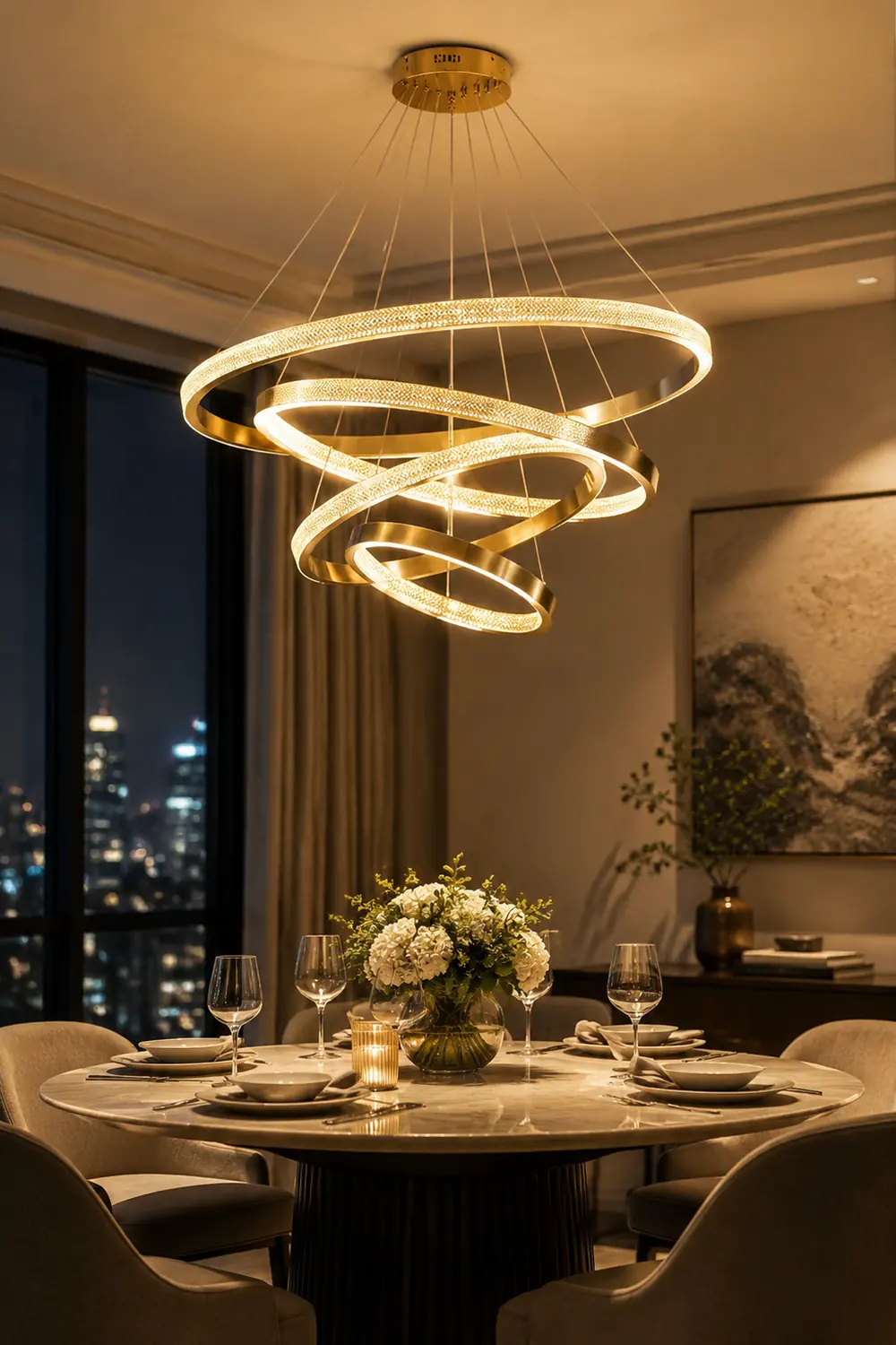 Kirsten Modern Ring Metal/Arcylic LED Pendant Light, Black/Gold - Lumpaz