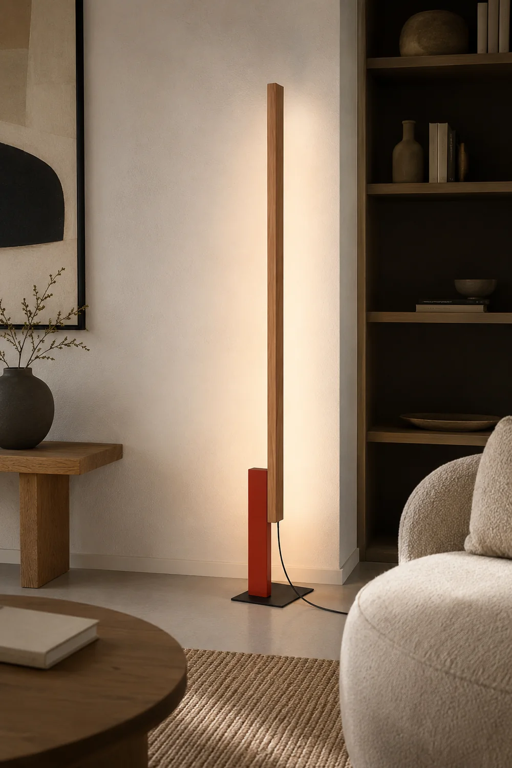 Edge Minimalist Linear Wood/Metal Floor Lamp , 4 Color - Lumpaz