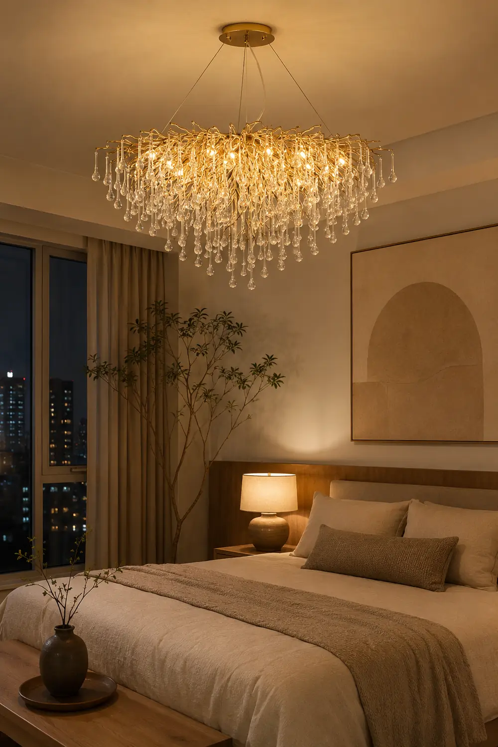 Colon Pendant Light Tassel Luxury, Metal/Crystal, Gold, Bedroom - Lumpaz
