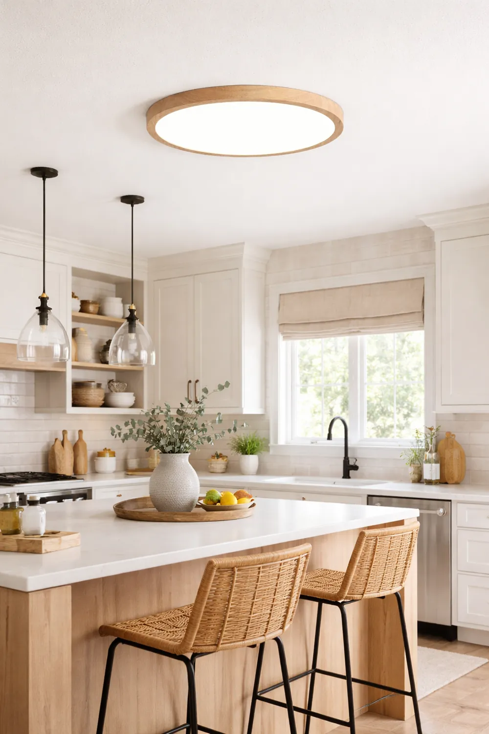 Ozawa Modern Wood Round Flush Mount Ceiling Lights Living Room - Lumpaz