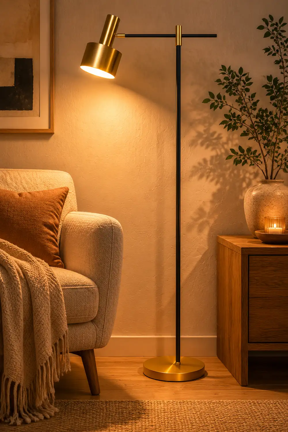 Freja Luxury Linear Metal Floor Lamp, Gold - Lumpaz