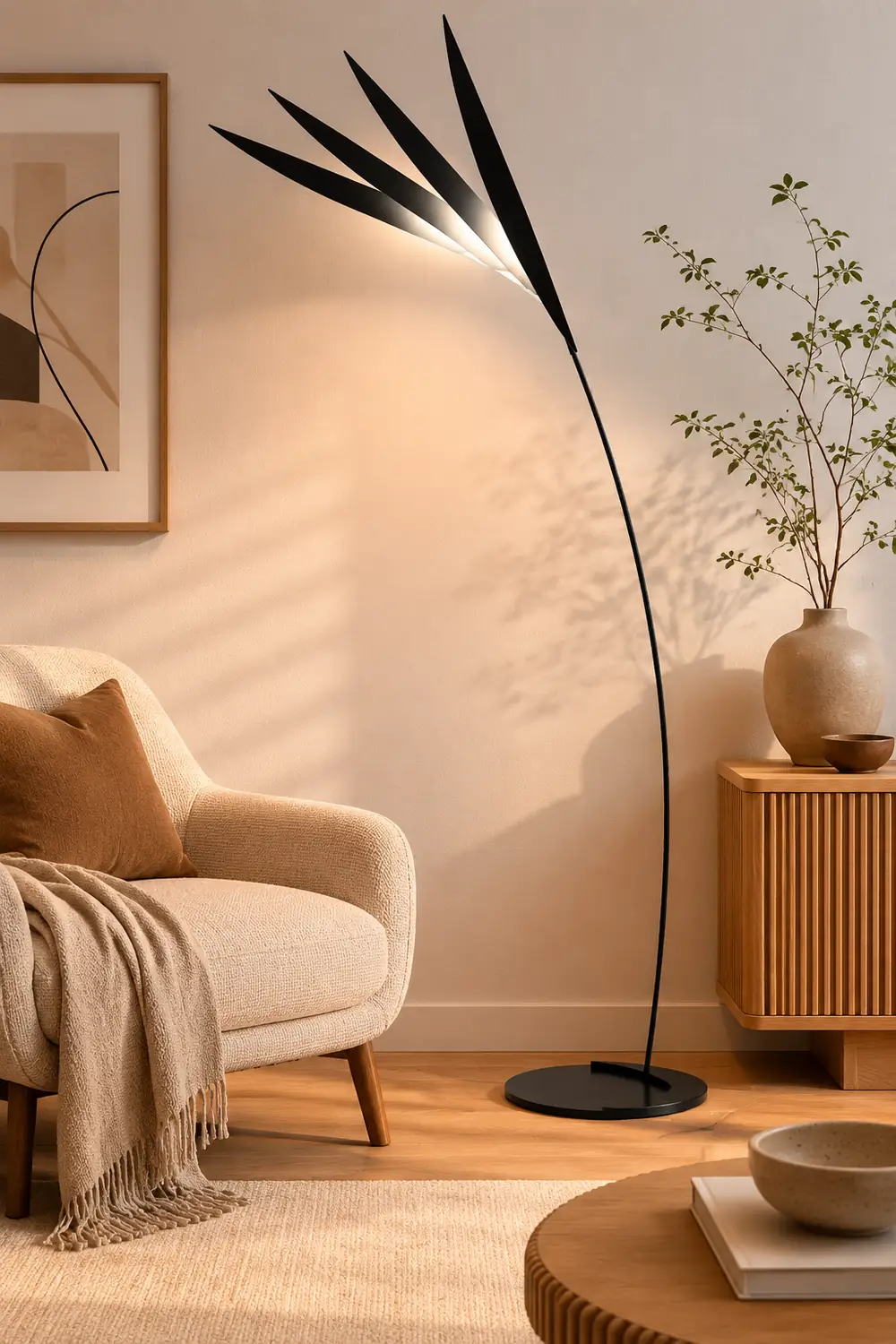 Salgado Leaf Metal/Acrylic Long Arm Floor Lamp, Living Room - Lumpaz