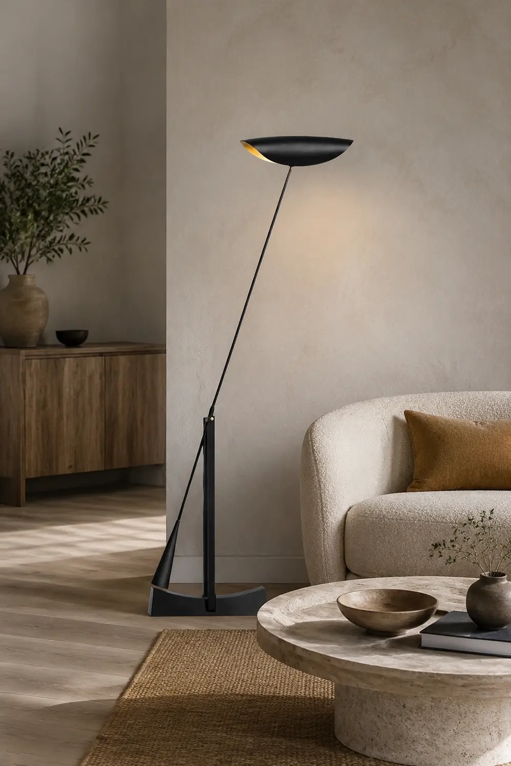 Carins Modern Bowl Linear Metal Floor Lamp,Black - Lumpaz