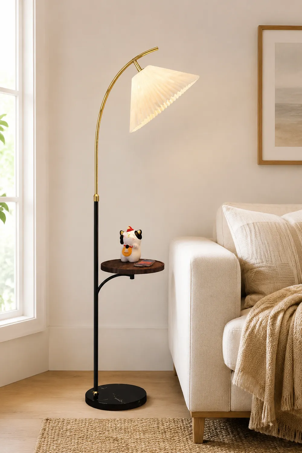 Ozawa Modern Pleated Metal Fabric Floor Lamp / Bedside Table, 3 Color - Lumpaz