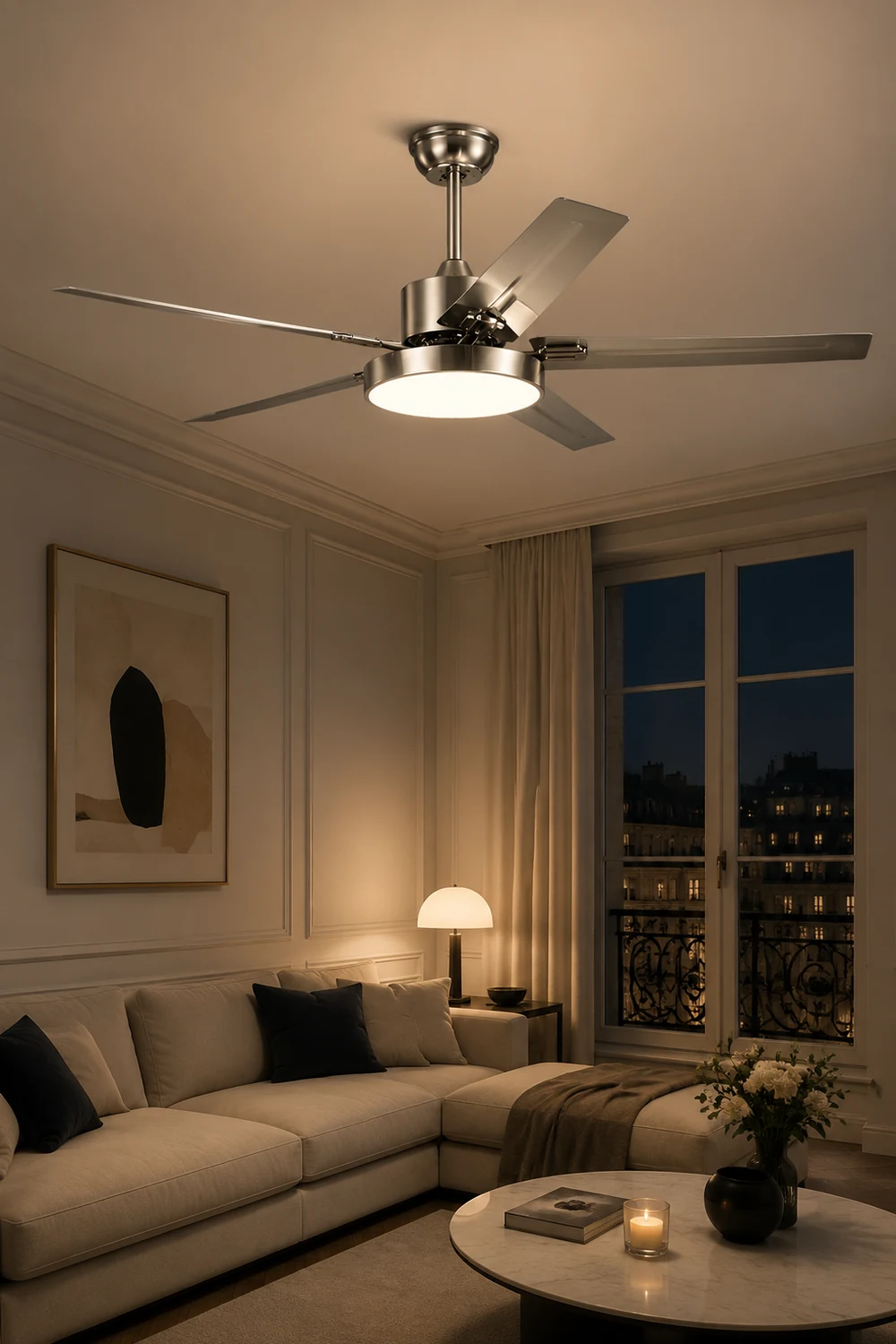 Haydn 5-Blade Industrial Silver DC Ceiling Fan Light, 52'' - Lumpaz