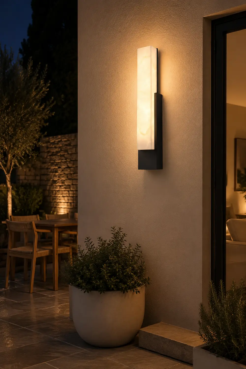 Waterproof Imitation Marble Shade LED Black Modern Outdoor Wall Light - Lumpaz