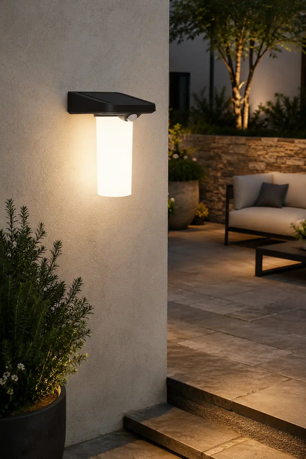 Modern LED Black Outdoor Solar Wall Lights with Motion Sensor - Lumpaz