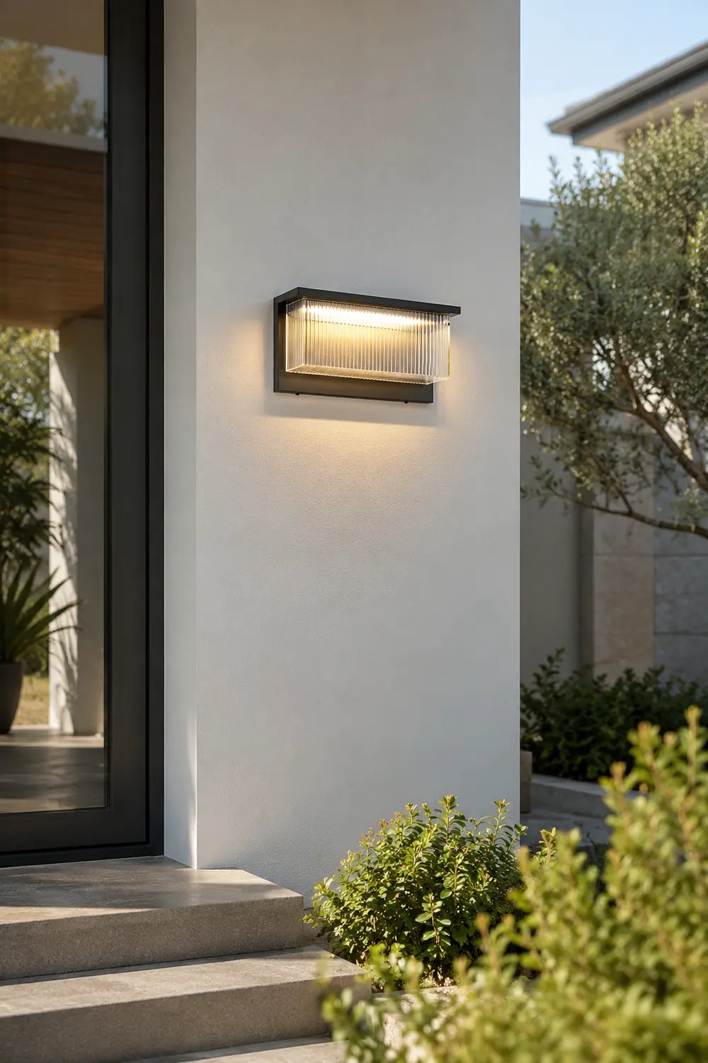 Rectangular Striped Acrylic Shade Waterproof Black Modern Solar Wall Lights - Lumpaz