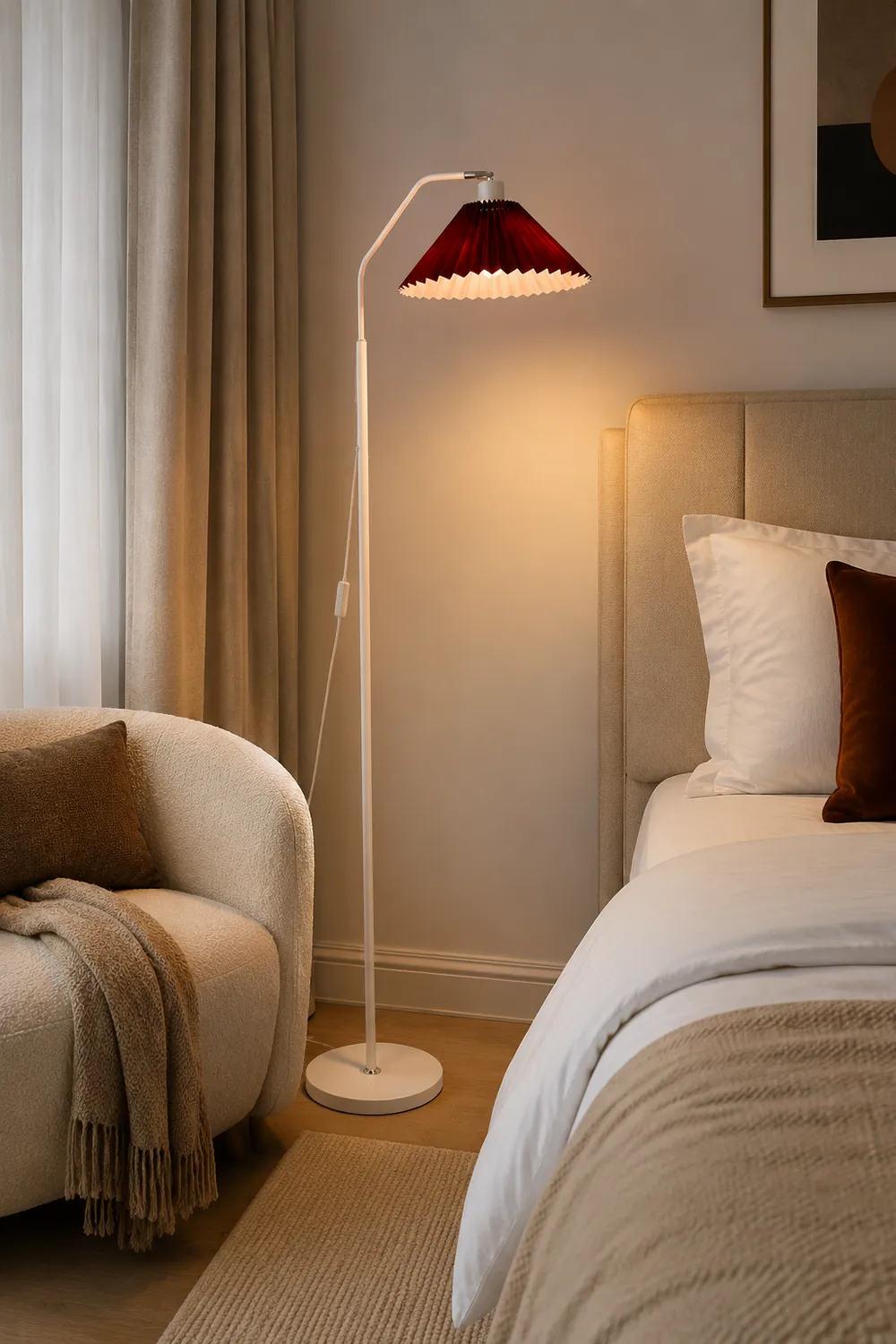 Ozawa Modern Pleated Metal Fabric Floor Lamp,White/Red/Beige/Green - Lumpaz
