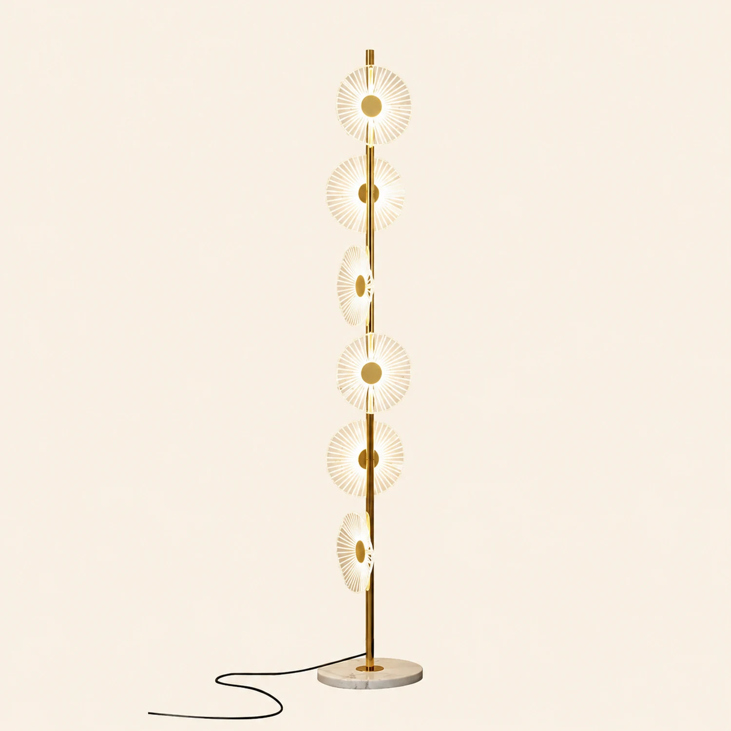 Carins Floor Lamp Creative Circle Modern, Acrylic, White/Gold, Bedroom - Lumpaz