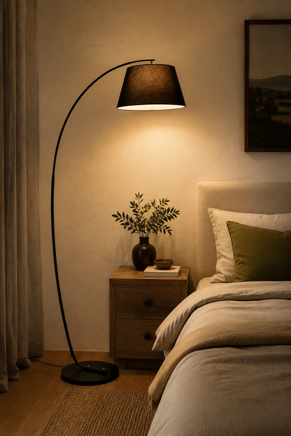 Salgado Modern Arc Fabric/Metal Floor Lamp, Bedroom/Living Room - Lumpaz