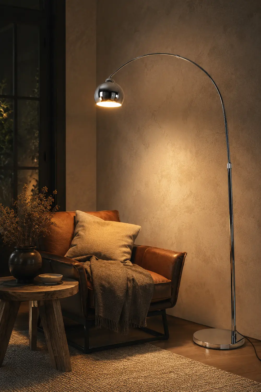 Salgado Modern Arc Metal Floor Lamp, Chrome, Study/Bedroom - Lumpaz