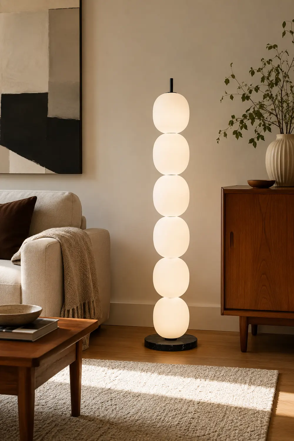 Valentina Modern Lantern Glass Floor Lamp, White, Living Room - Lumpaz