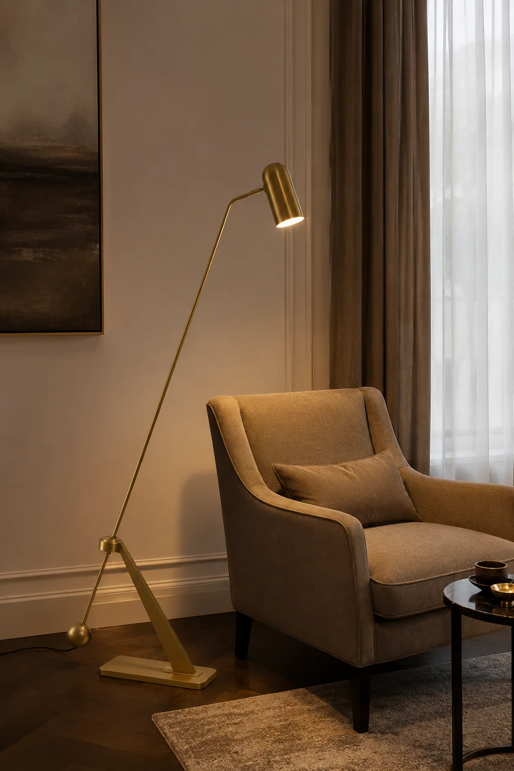 Freja Antique Vintage Lever Metal Fishing Rod Floor Lamp, Brass - Lumpaz