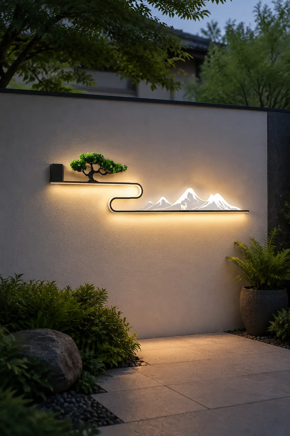 Mountain Scenery Waterproof LED Modern Outdoor Wall Lights with External Battery - Lumpaz