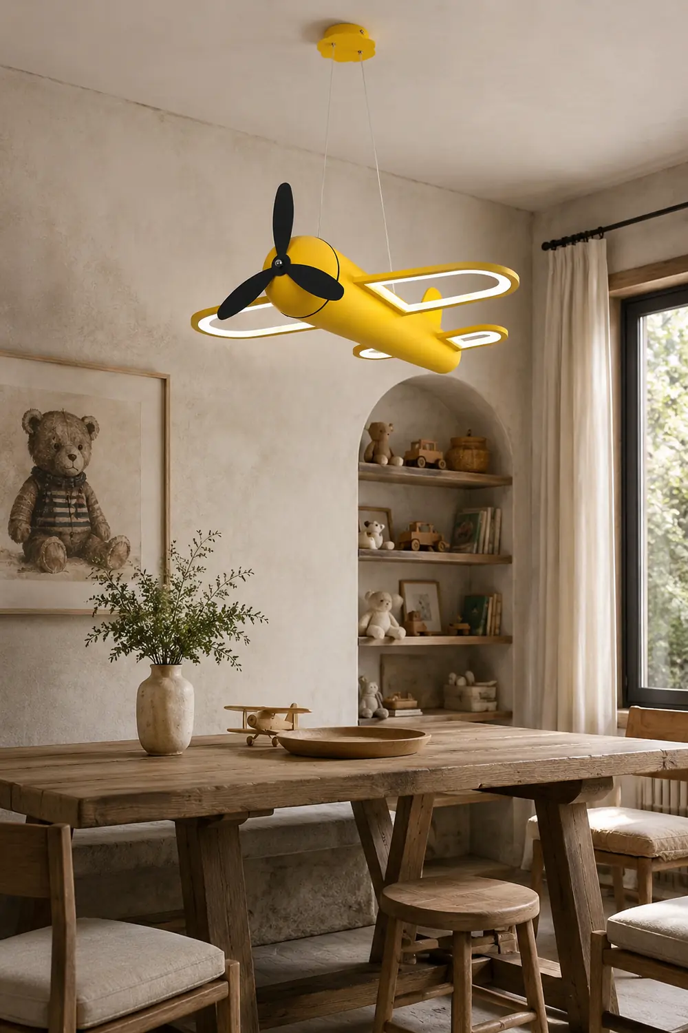 Minori Decorative Airplane Metal Pendant Light, Yellow/Blue, Children's Room - Lumpaz