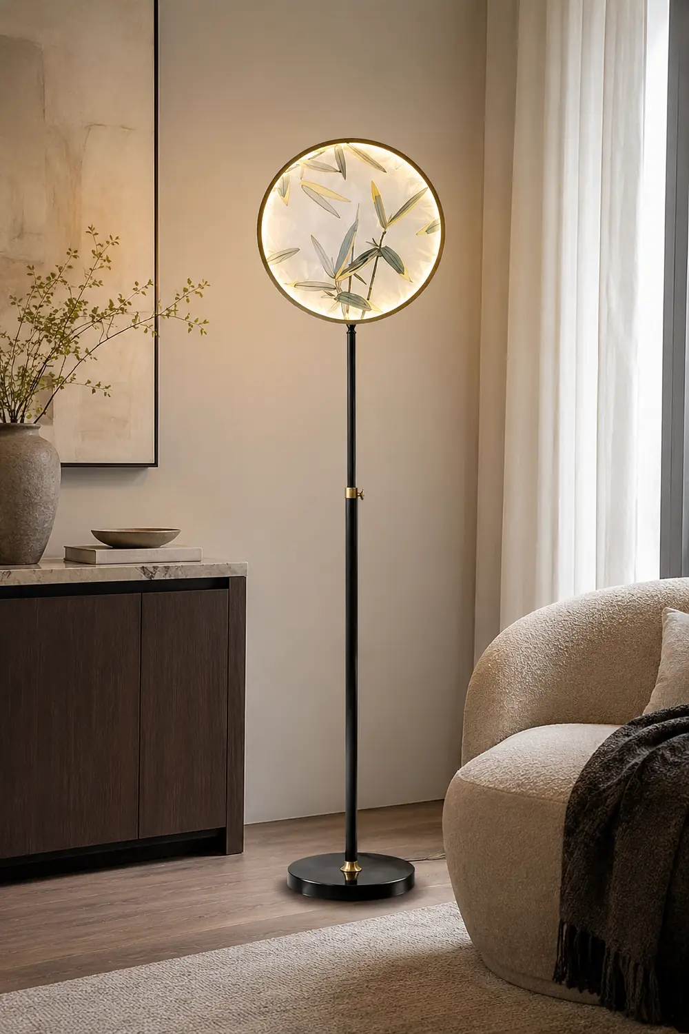 Jade Zen Artistic Circle Floor Lamp, Metal/Glass - Lumpaz