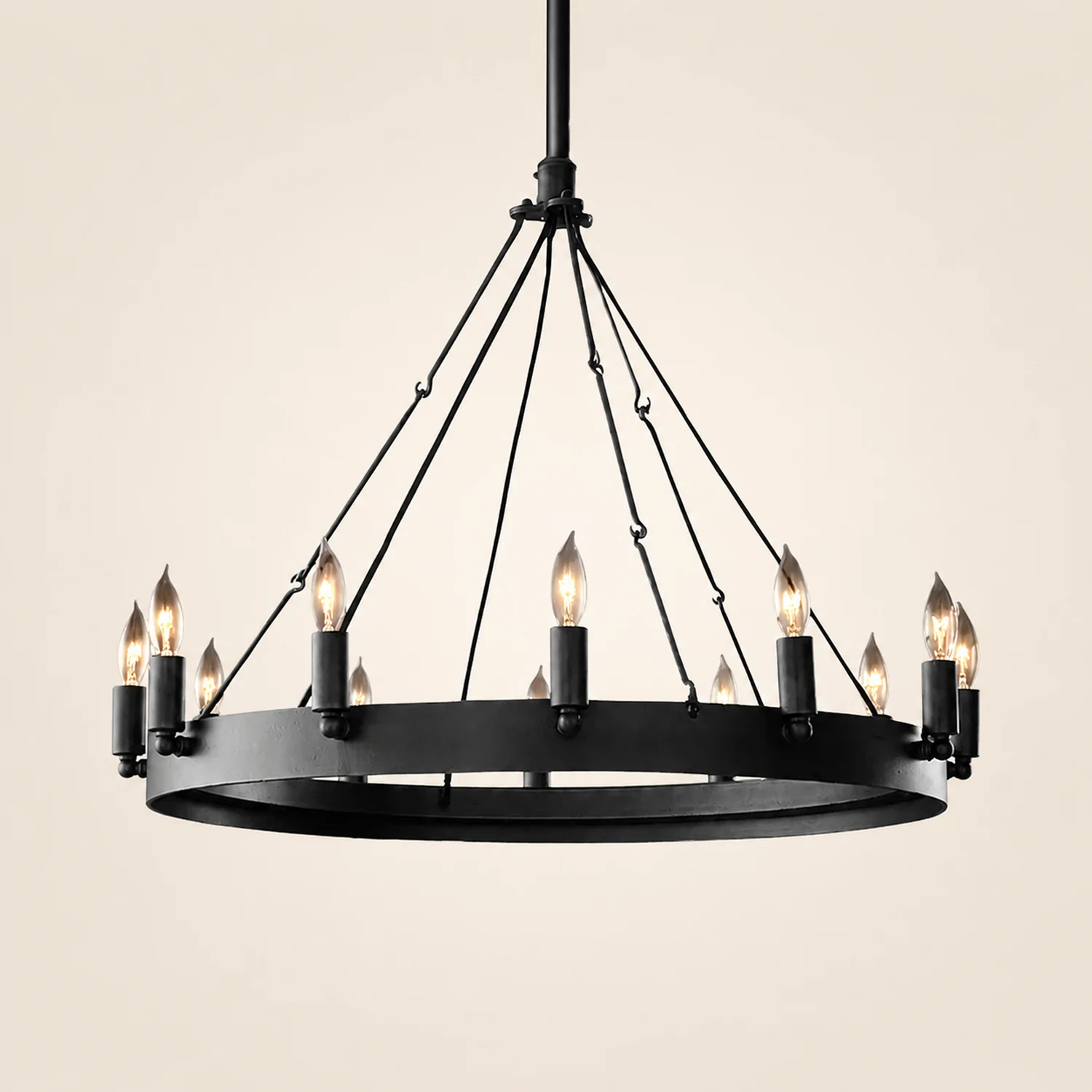Alessio Industrial Round Candle Metal Pendant Light, Black - Lumpaz