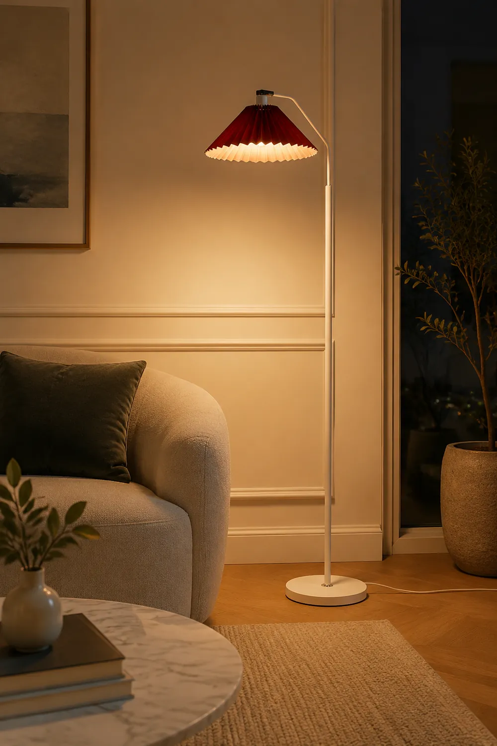 Ozawa Modern Pleated Metal Fabric Floor Lamp,White/Red/Beige/Green - Lumpaz