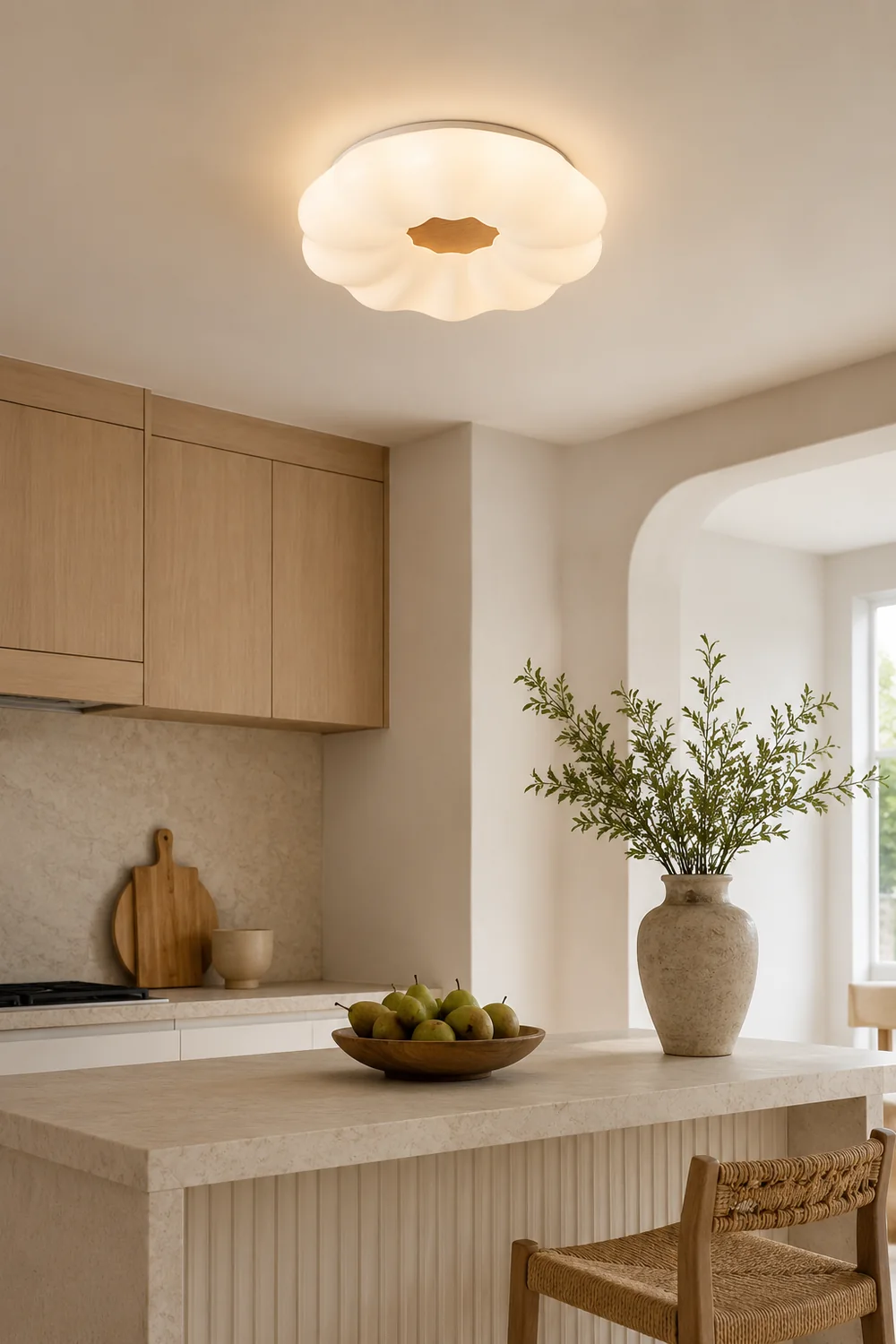 Ozawa Flush Mount Ceiling Light Dimmable, Wooden - Lumpaz