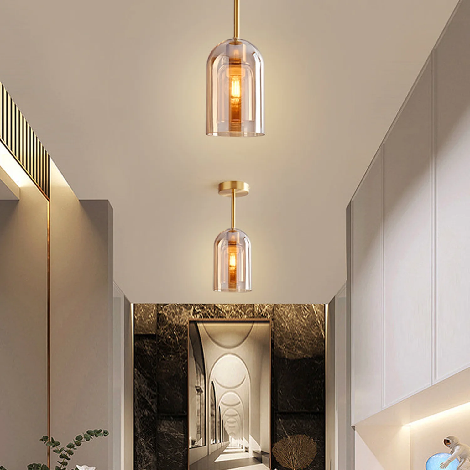 Sanna Modern Cylinder Semi-Flush Mount Clear Glass Ceiling Light, Cognac/Gray - Lumpaz