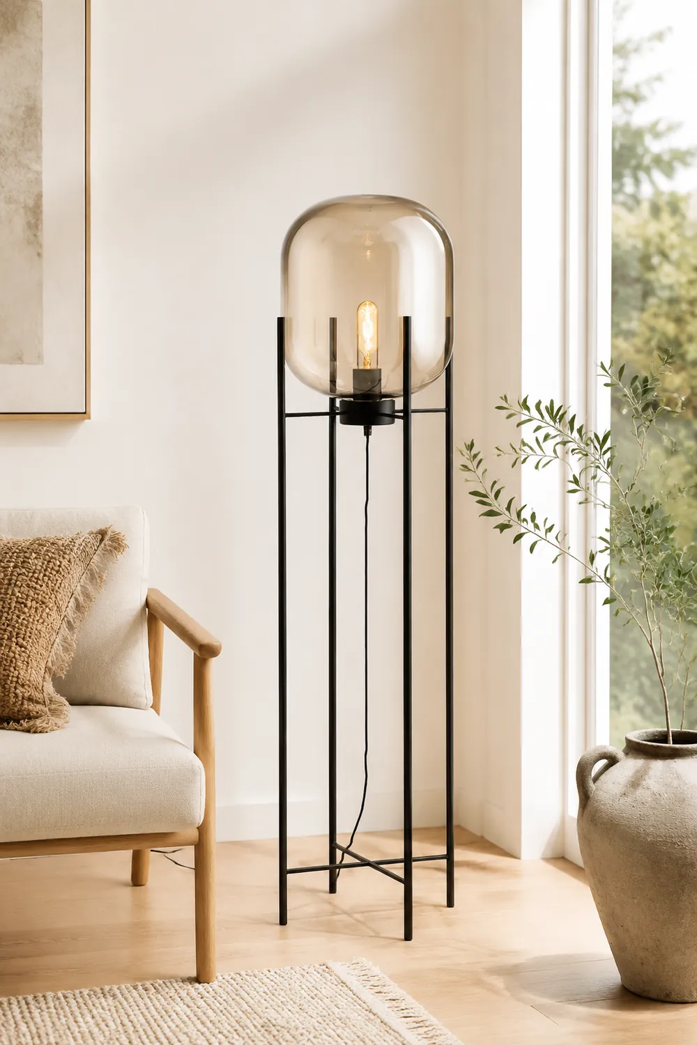 Salgado Modern Globe Glass/Metal Floor Lamp, Living Room - Lumpaz
