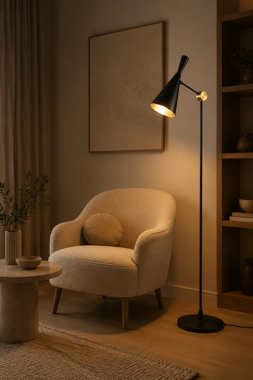 Carins Modern Minimalist Metal Tall Standing Floor Lamp, Black/Gold - Lumpaz