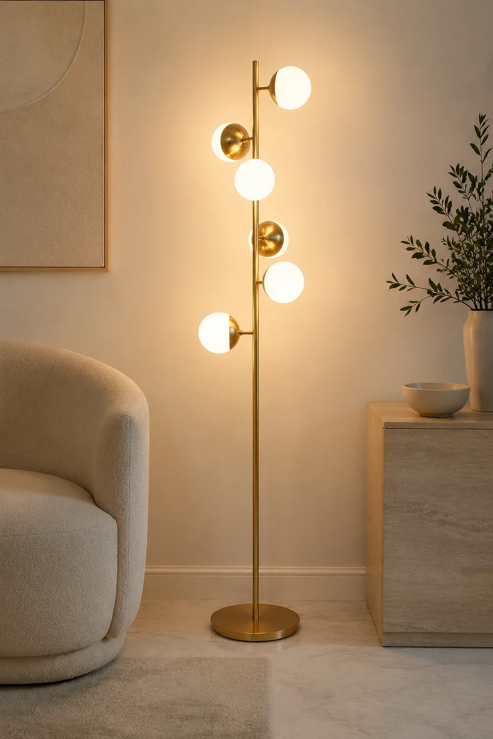 Valentina Floor Lamp Ball Modern, Metal/Ceramic, White/Gold, Living Room - Lumpaz