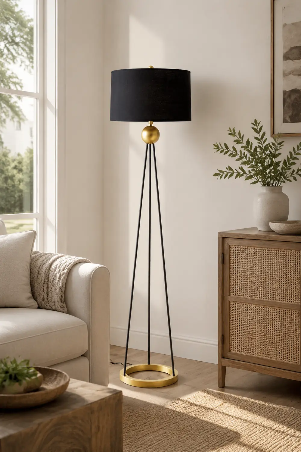 Salgado Modern Tripod Metal Floor Lamp, Black - Lumpaz