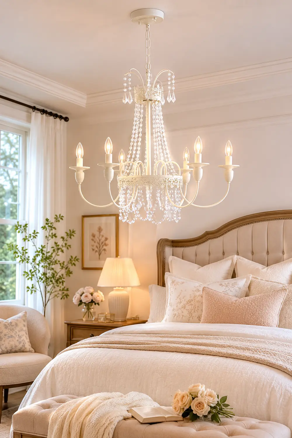 Silva Pendant Light Candle French, Crystal/Metal, White, Bedroom - Lumpaz