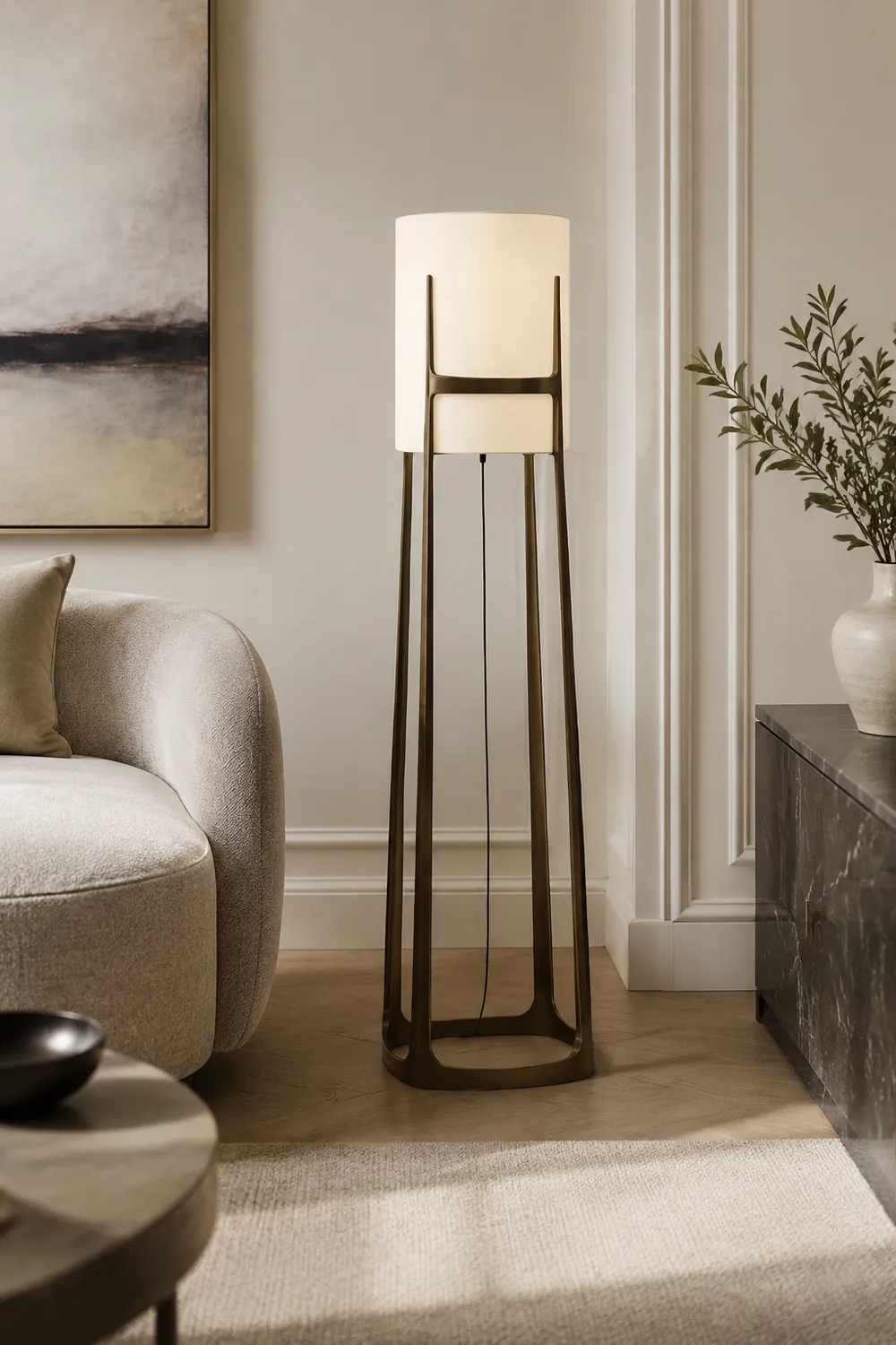Eryn Modern Cylinder Metal Fabric Floor Lamp - Lumpaz