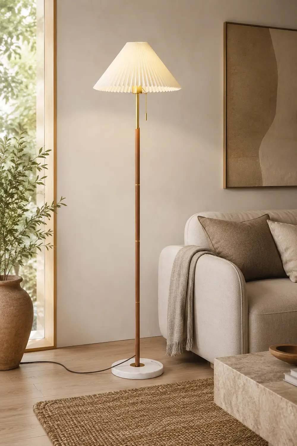 Ozawa Modern Pleated Metal Fabric Floor Lamp - Lumpaz
