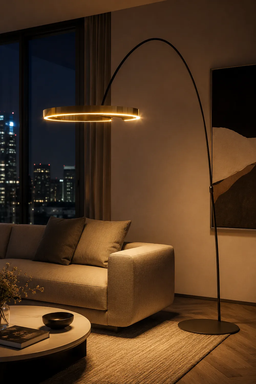 Edge Modern Ring Metal/Silicone Floor Lamp Black/Gold - Lumpaz